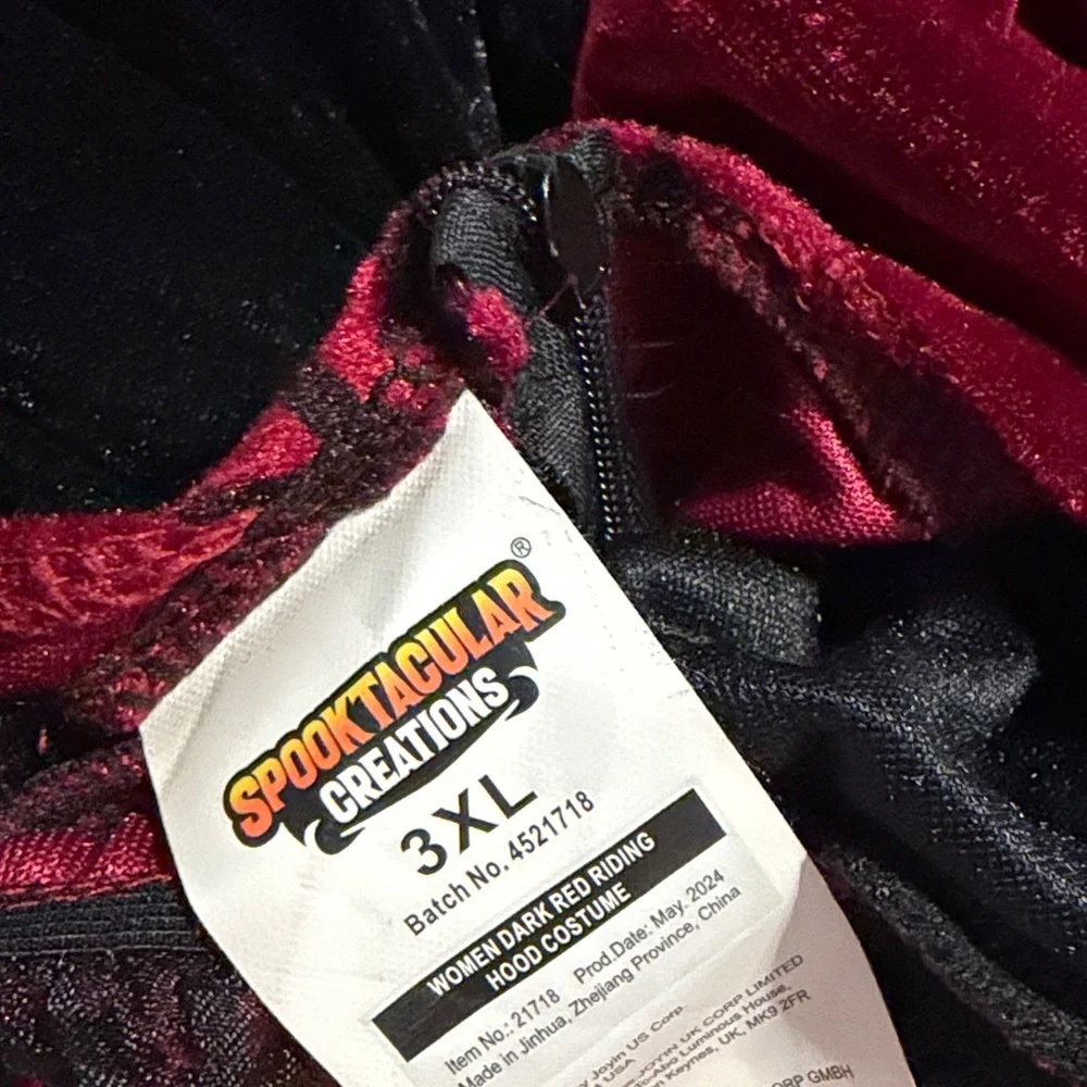 Dark Red Riding Hood Black Velvet Dress Lace Details Kids 3XL Halloween